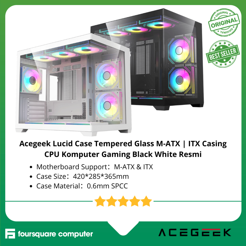 Jual Acegeek Lucid Case Tempered Glass M-ATX | ITX Casing CPU Komputer ...