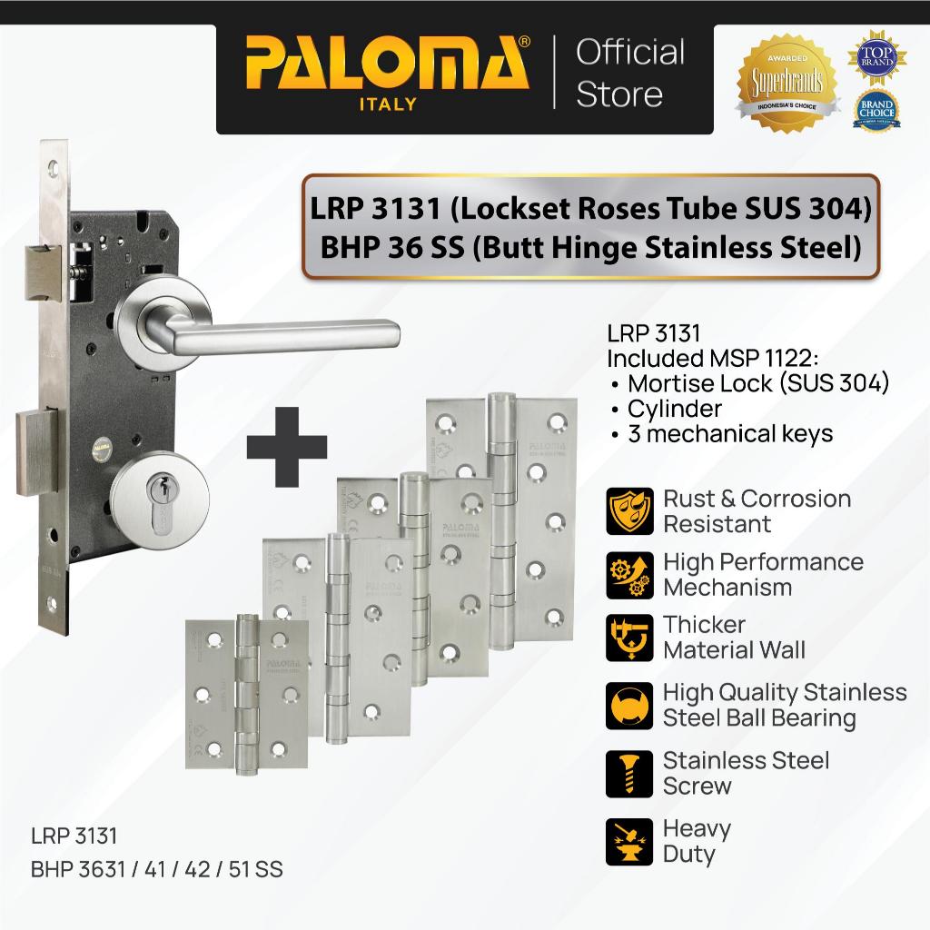 PALOMA Paket Gagang Pintu Door Handle Pintu Roses Lever Engkol Pisah Misah Lockset Lock Set Stainless Steel SUS 304 Engsel Pintu Jendela Hinge Kupu Butt Stainless Steel Complete Komplit Satin Silver HRP LRP 3131 BHP 3631SS 3641SS 3642SS 3651SS
