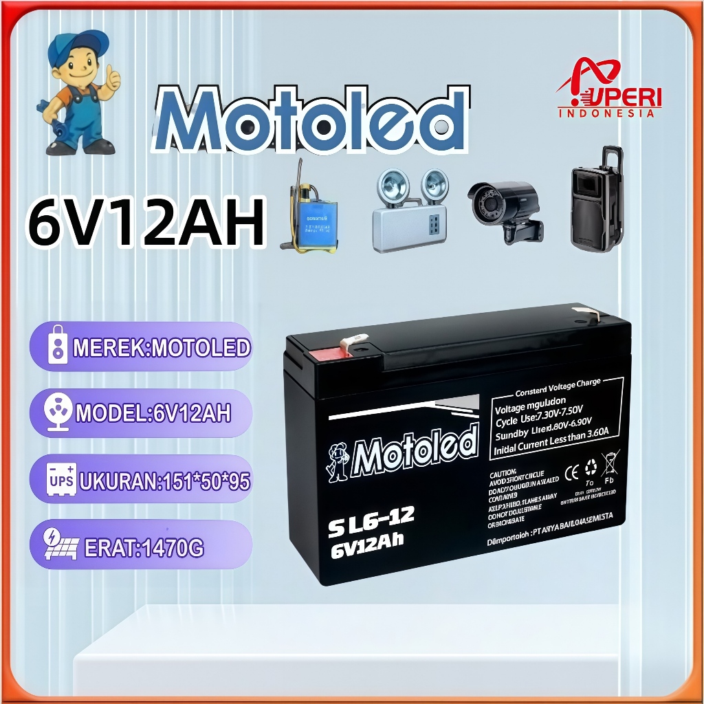 Jual MOTOLED Aki Kering Asli 6V 12AH & 4V 4AH | Garansi Resmi 2 Tahun ...