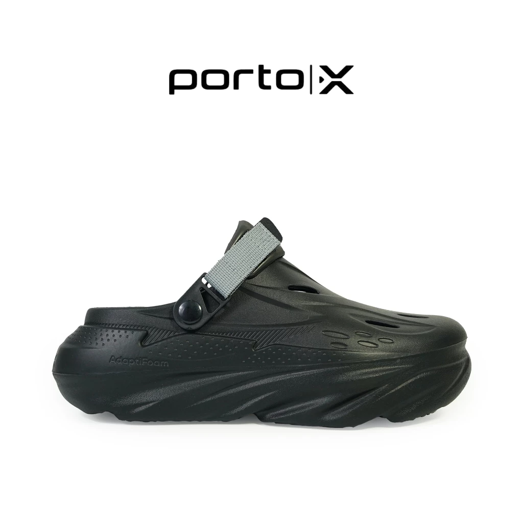 Sandal Porto X Gio Clogs warna hitam tampak samping yang sporty