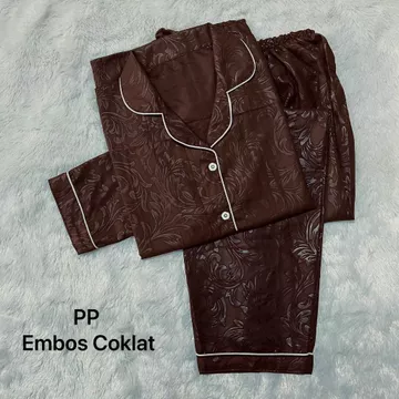 JNV Piyama PP Wanita Motif Satin Embos Baju Tidur Lengan Panjang Bahan Satin Embos