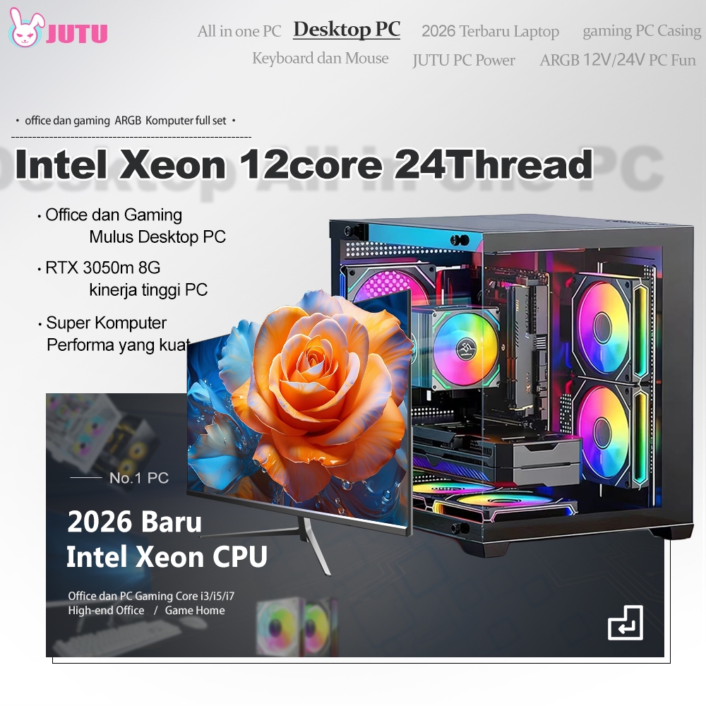 JUTU Komputer Full Set PC Gaming CPU NvidiaGTX730/750 RTX1650m 4G RTX3050m RAM 16GB Dual Channel SSD 512GB | PC RAKITAN