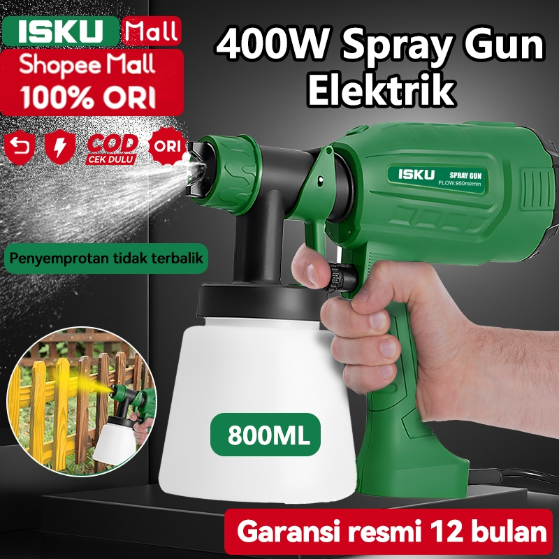 ISKU Mesin Spray Gun Elektrik 400W 370W Semprotan Cat Listrik Tembok Kayu Besi Tanpa Kompresor Colok Listrik Langsung Pakai Anti Mampet Alat Ngecat Rumah Pagar Motor 3 Mode Semprot Perkakas Tukang Pemborong