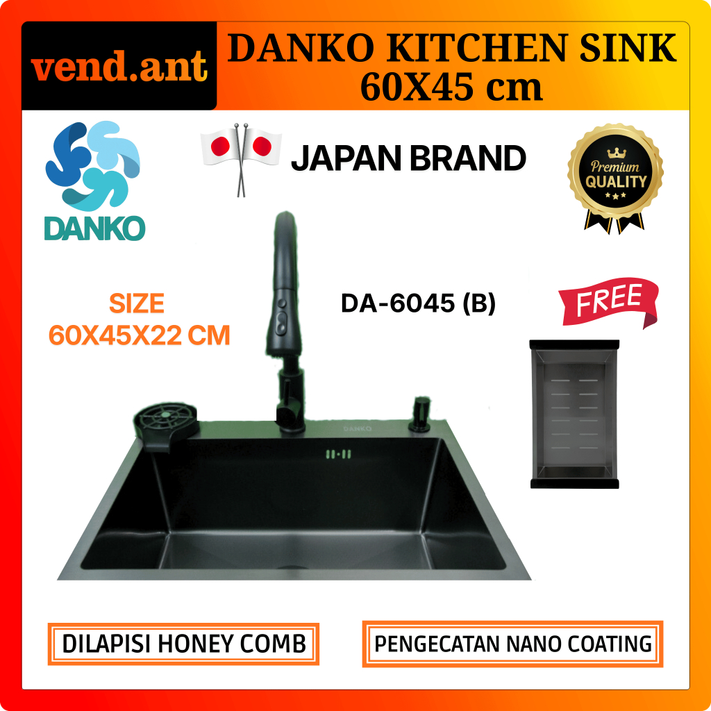 DANKO Kitchen Sink Wastafel Modern Bak Cuci Piring Kitchen Set 6045 Premium Compact Hitam Black Gold