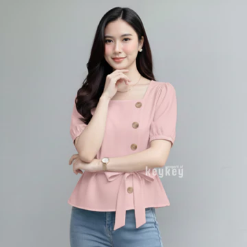 SELINE Blouse Wanita Wolfis Premium Simple Chic Atasan Wanita Korean Style Tali Ikat Pinggang