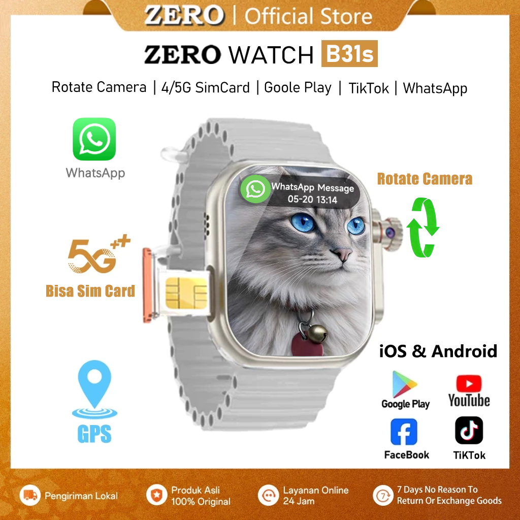 Jual [Bisa Sim&Video] Zero B31S Sim Card Support 4G/5G Smartwatch 360 ...