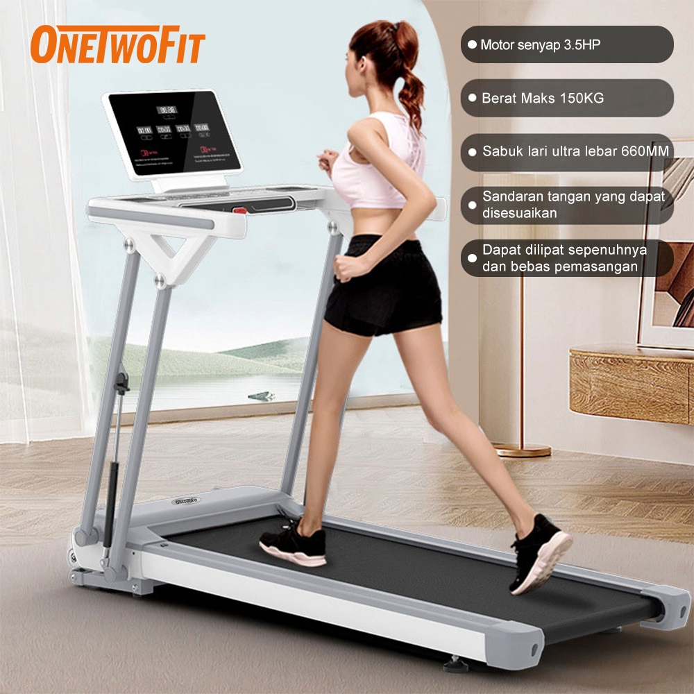 Jual OneTwoFit Treadmill Listrik 3.5HP Alat Fitness Treadmill Auto ...