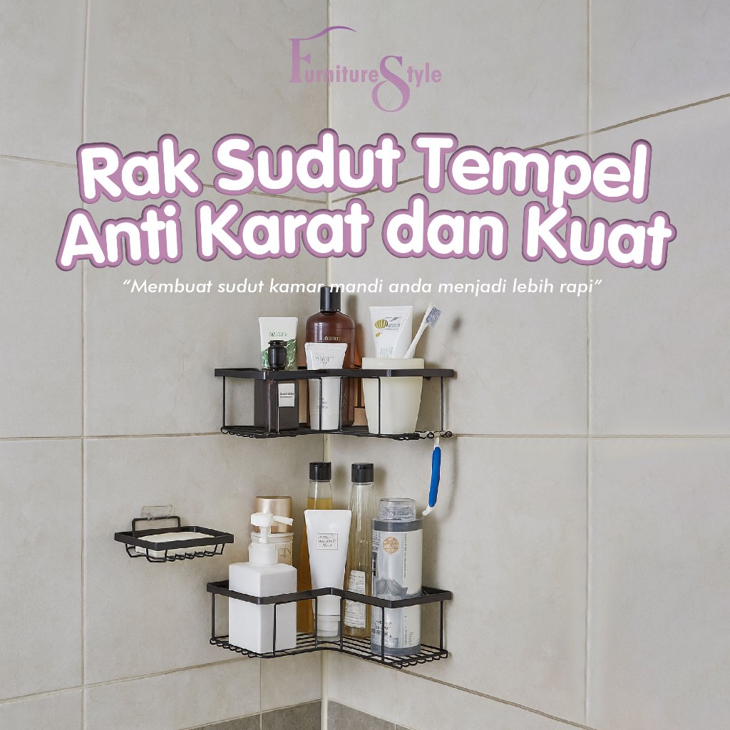 Jual Rak Sudut Kamar Mandi Tanpa Bor – Rak Sabun & Shampo Dinding 3 Pcs ...