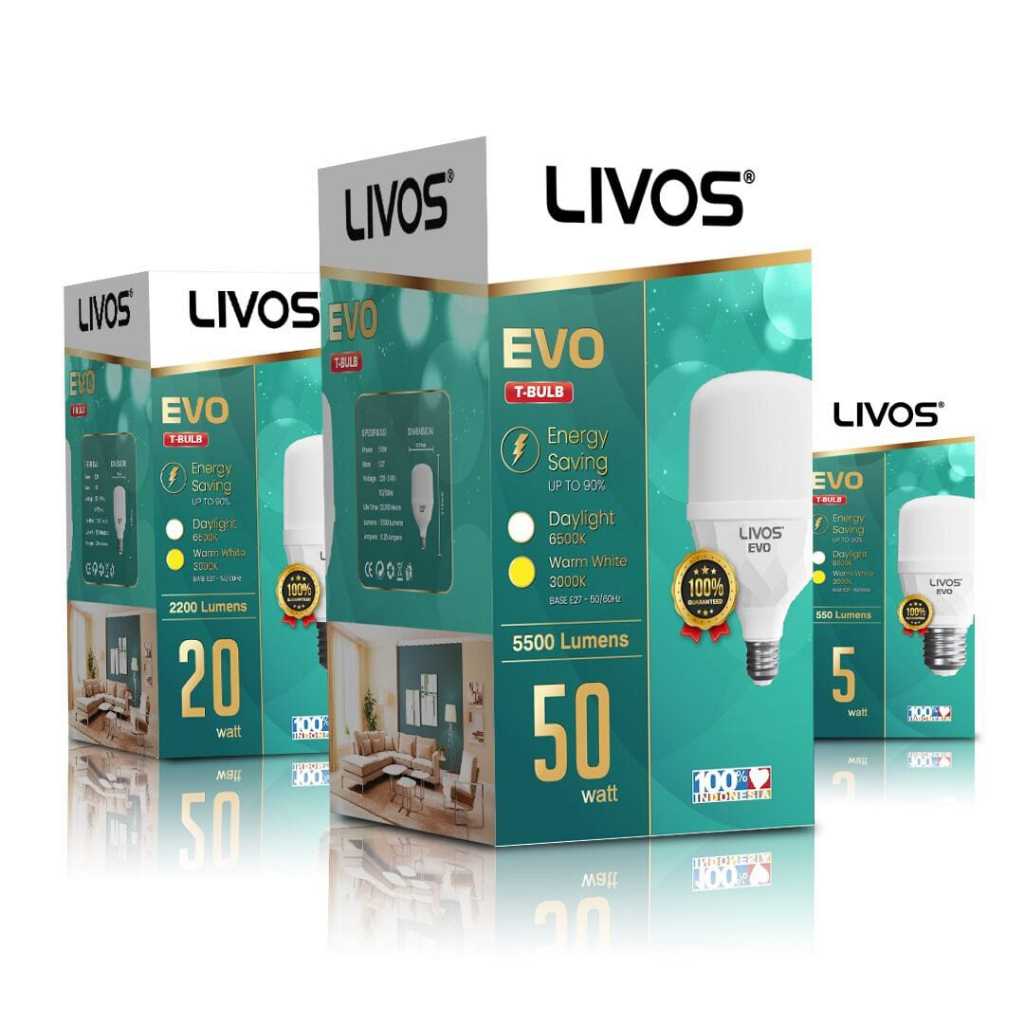Jual Lampu Bohlam LED Livos Evo Seri T-Bulb 30W/40W/50W/60W Lampu ...