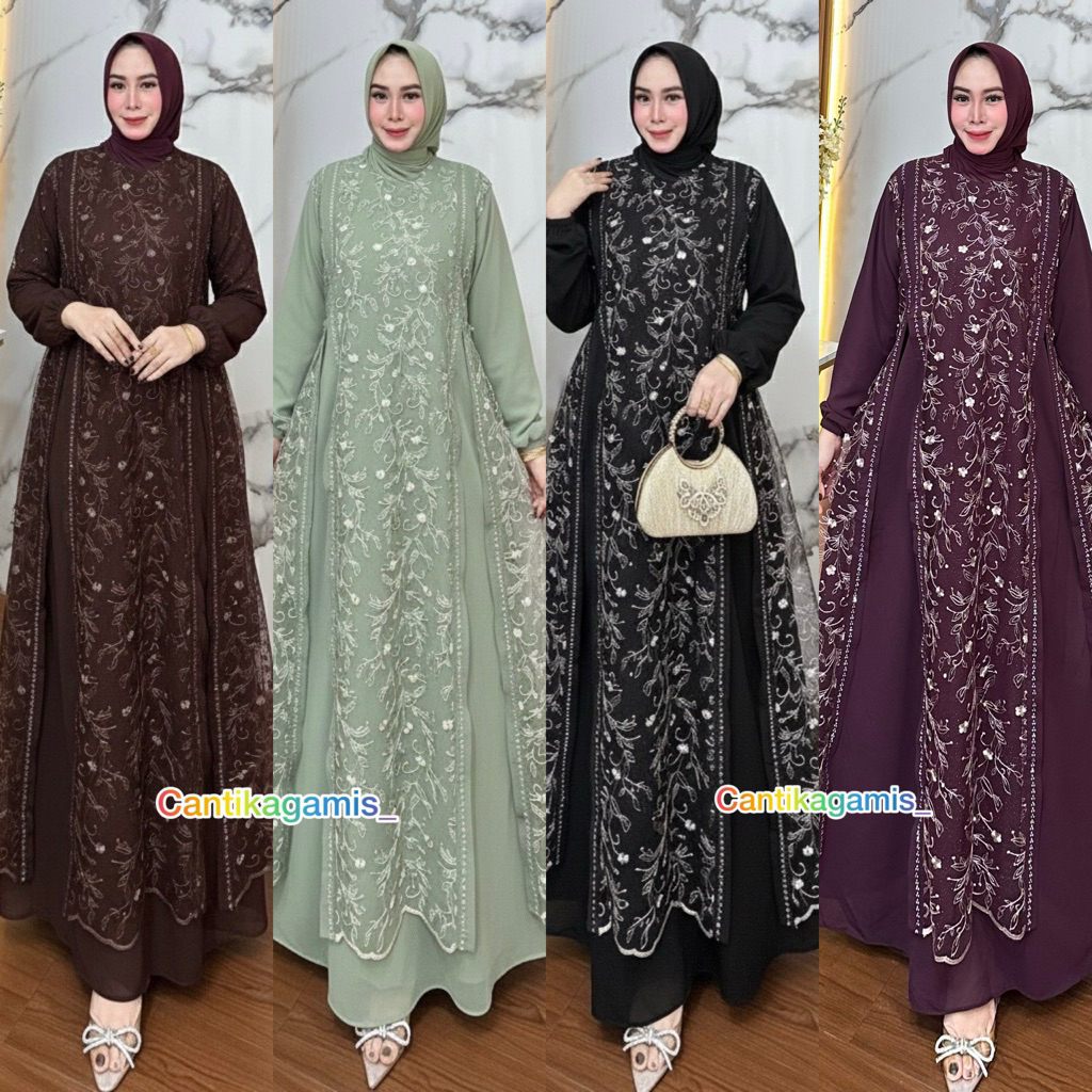 Gamis Burgundy Marbella Matt Ceruty Babydoll Mix Brukat Premium