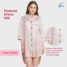 Diane Sally Piyama Wanita Dress Pendek Satin Silk Pink Baju Tidur Sleepwear Korean Style