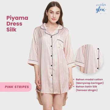 Diane Sally Piyama Wanita Dress Pendek Satin Silk Pink Baju Tidur Sleepwear Korean Style