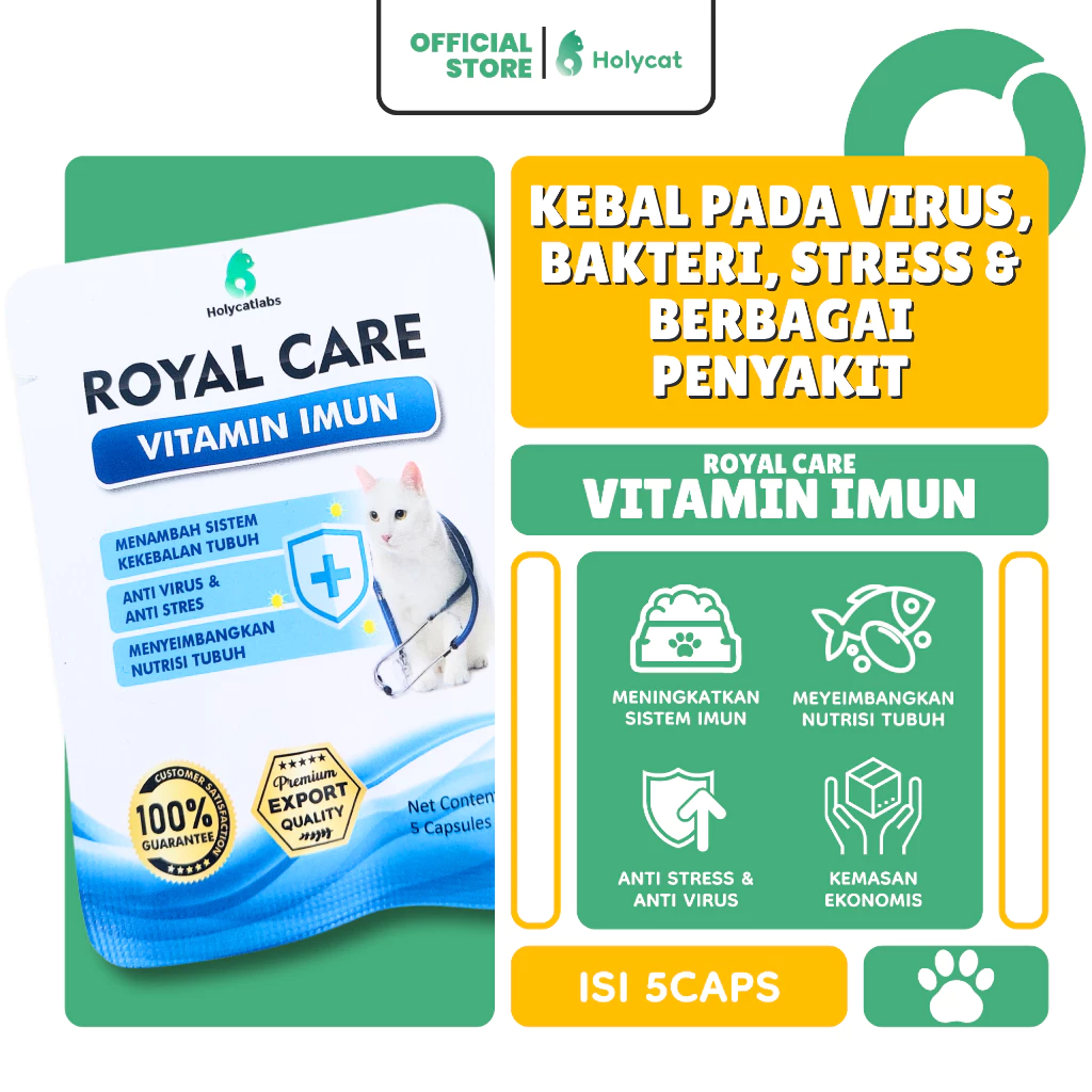 Holycatlabs Royal Care Vitamin Imun Kucing isi 5 Kapsul