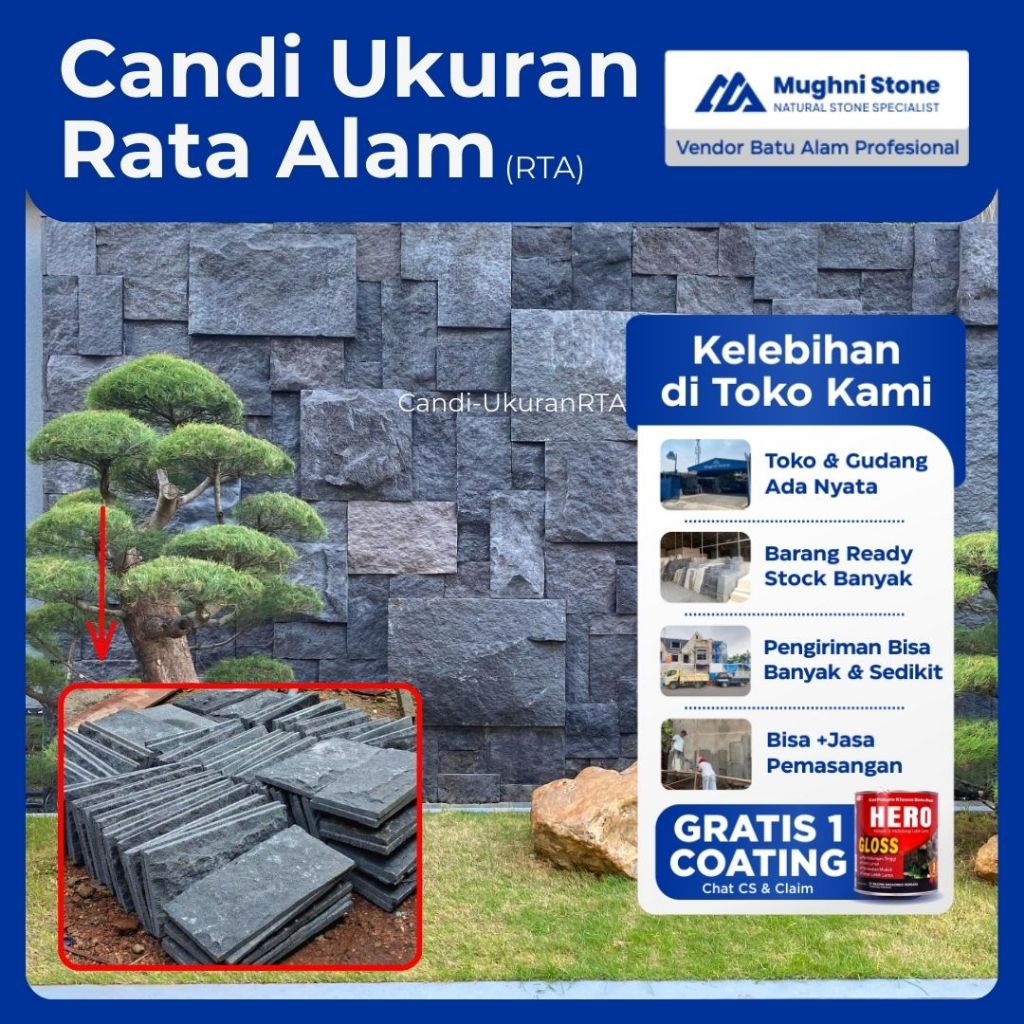 Jual Batu Alam Candi Hitam RTA Dinding Natural Hitam Abu-Abu Gelap Rata ...