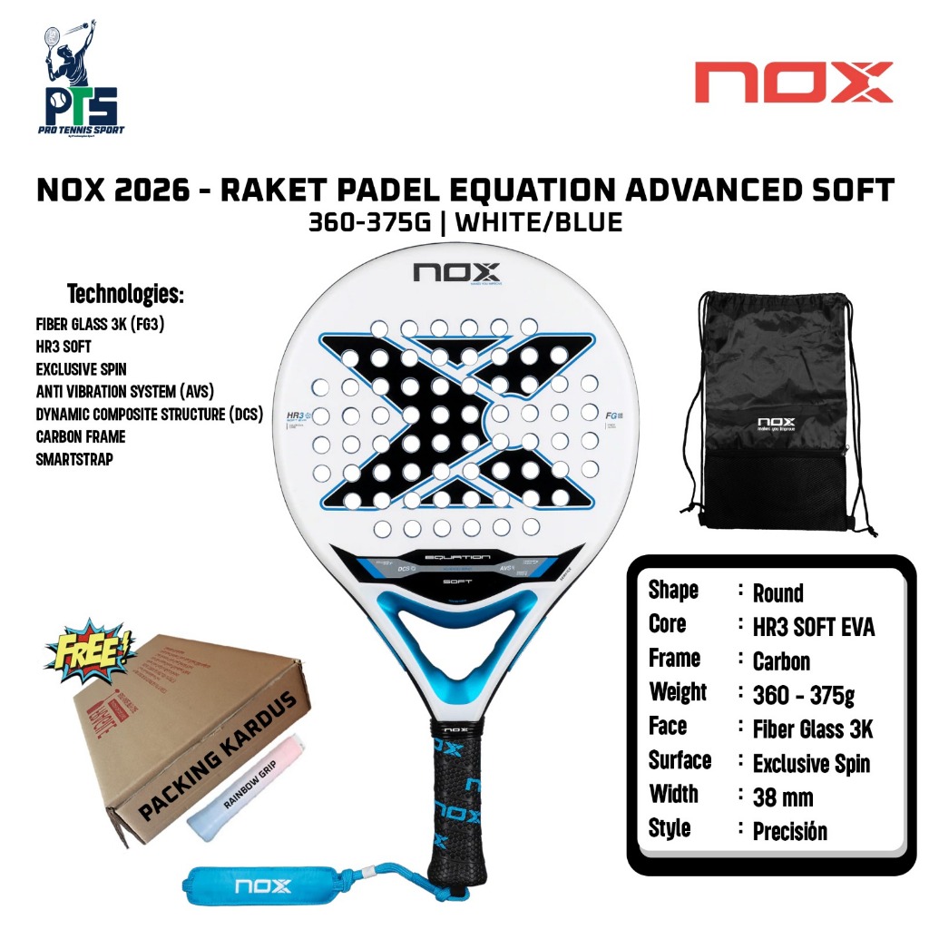 Jual Raket Padel NOX Equation Advanced Soft 2026 360-375G White Blue ...