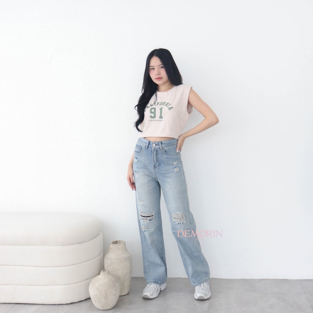 Jual DEMORIN|Celana Panjang Jeans Wanita High Waist Cewek Straight Fit ...