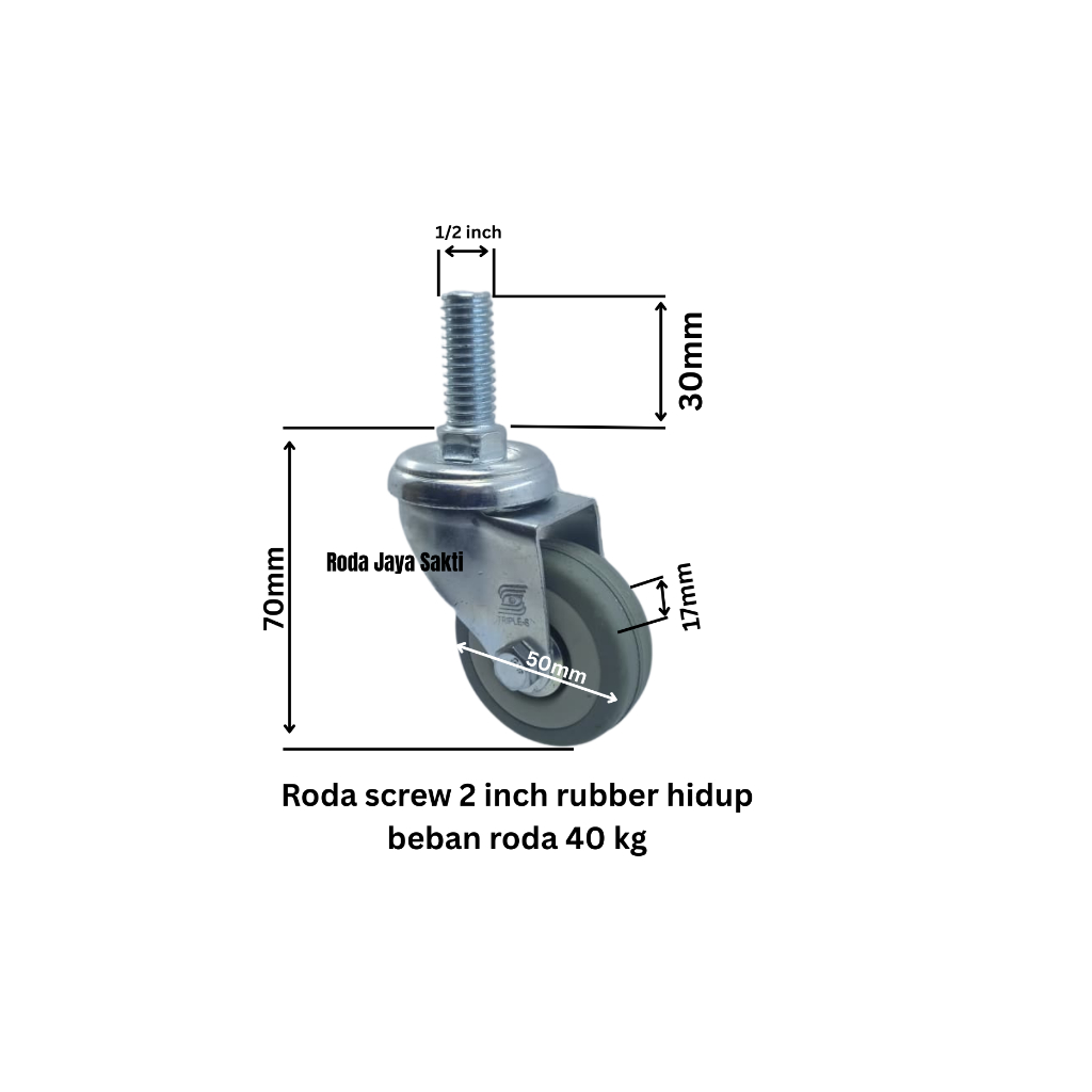 Jual Roda screw 2 inch rubber hidup beban roda 40 kg | Shopee Indonesia