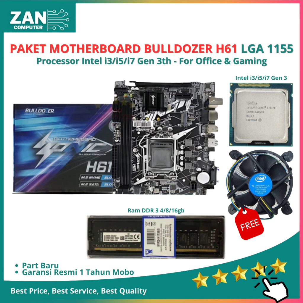 Jual Paket Motherboard H61 Bulldozer Support M.2 Nvme LGA1155 H61 DDR3 ...