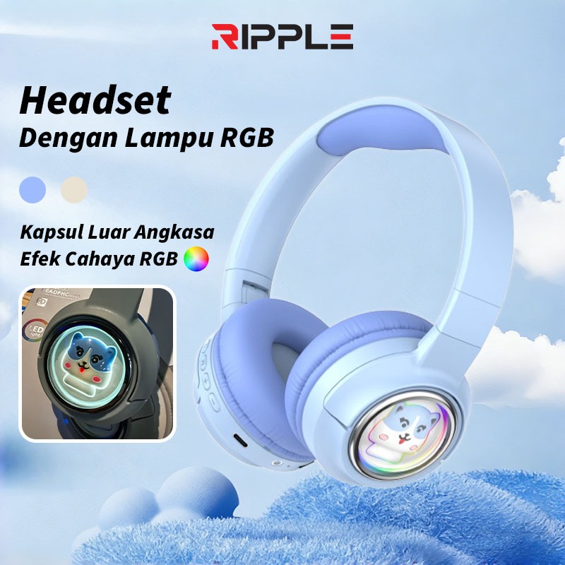 Jual Ripple Headset Macaron Karakter Lucu RGB Bluetooth Super Bass ...