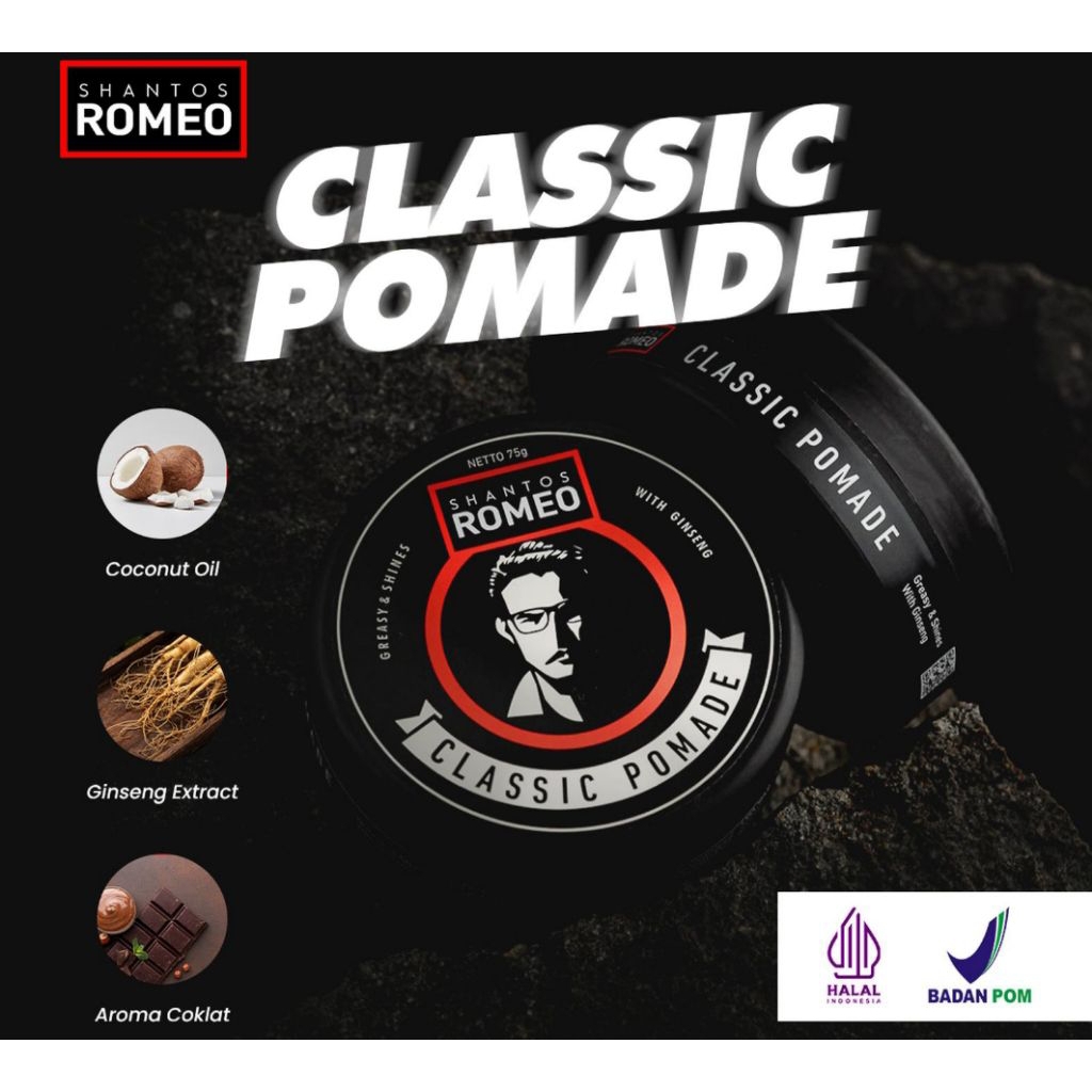 Jual Shantos Romeo Classic Pomade - Romeo Classic - 75 Gram - Oil Based ...