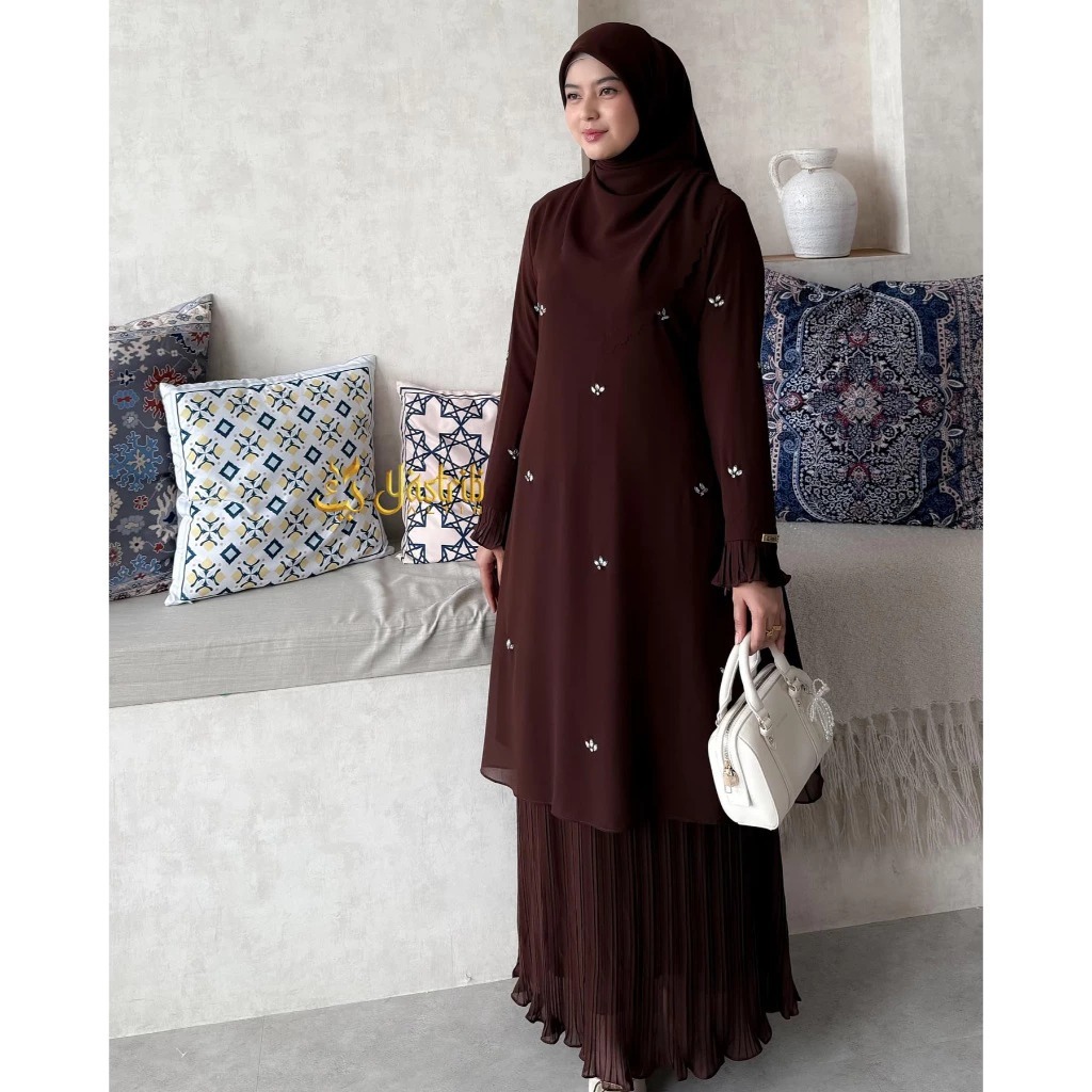 Jual COD Gamis Uzma 3in1 Set Rok Plisket Simple Elegan Bahan Ceruty ...
