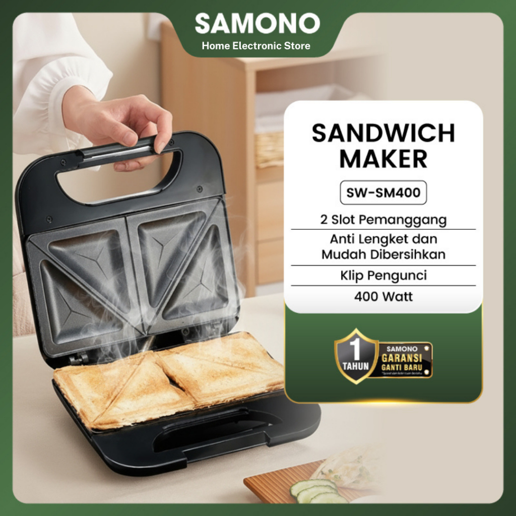 Jual SAMONO Sandwich Maker Pemanggang Roti 2 Slot 400 Watt Anti Lengket ...
