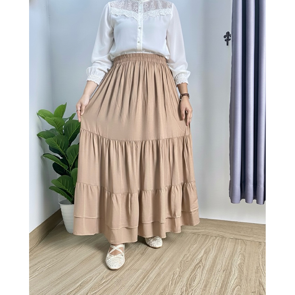 Jual ANNYA KAWAI SKIRT ROK Ruffle flowy wanita cantik katun rayon ...