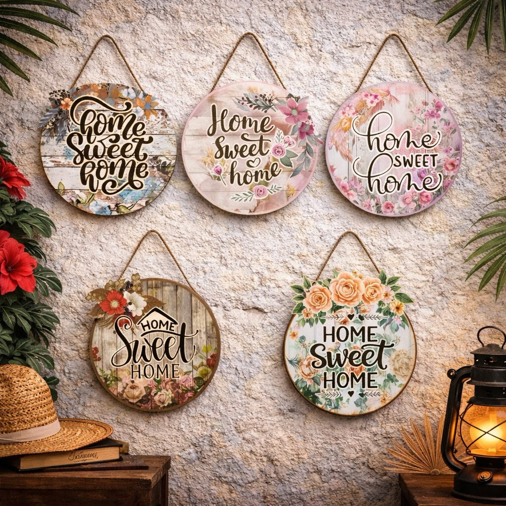 Hiasan Pajangan Dinding Walldecor Wreath Round Flower Home Sweet Home Dekorasi Pintu Rumah Shabby