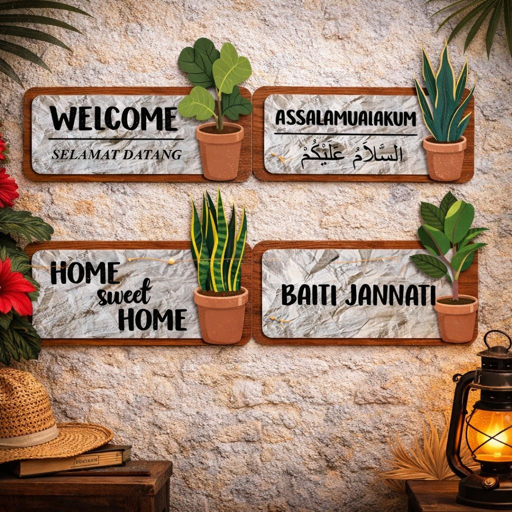 Psc Decor Hiasan Dekorasi Dinding Rumah Walldecor Plant Home Welcome Home Sweet Home 15x24 cm
