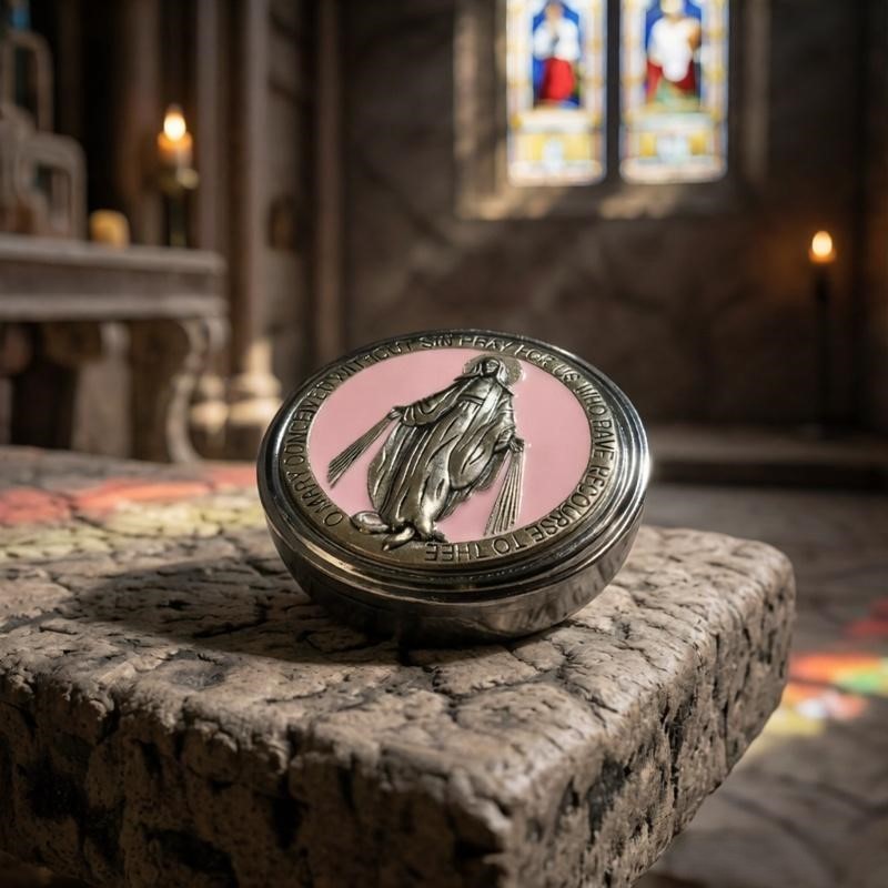 Piksis Katolik Hosti Kotak Rosario Souvenir Benda Rohani Gereja