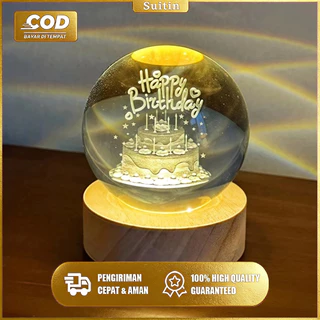 Bola Kristal Happy Birthday | Dekorasi Ulang Tahun Estetik | Hiasan Meja Kamar & Ruang Tamu | Kado Ulang Tahun Unik