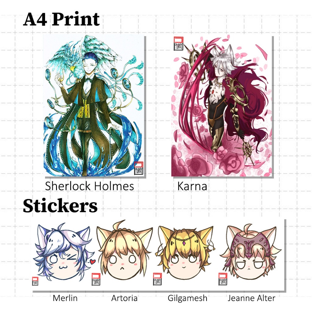 Jual FGO A4 ArtPrint dan Stickers (Sherlock Holmes/Karna/Merlin/Artoria ...