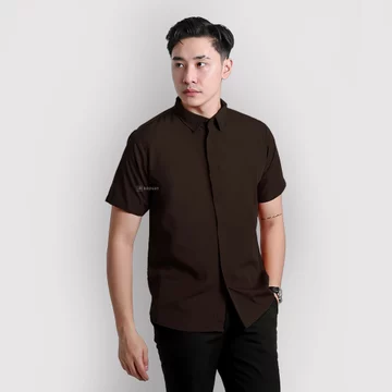 BROGUY Kemeja Zipper Pria Simple Lengan Pendek