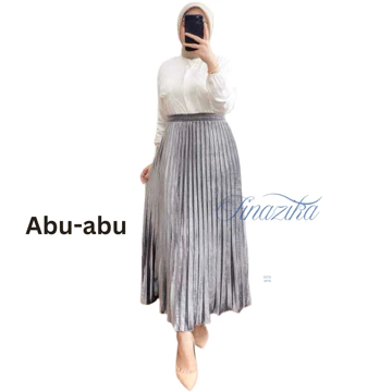 Rok Plisket Bludru Velvet Panjang Premium Hemming Laser