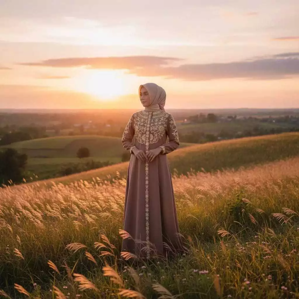 Gamis Bordir Tuqba Swaroski Bahan Katun Toyobo tampilan samping