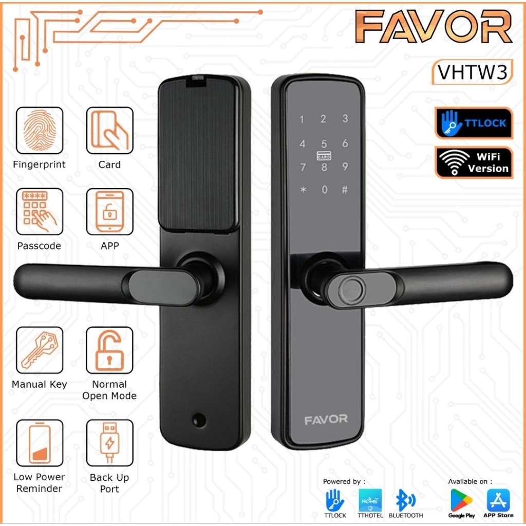 Jual FAVOR VHTW3 - Smart Door Lock Handle Fingerprint IC Card Passcodes ...