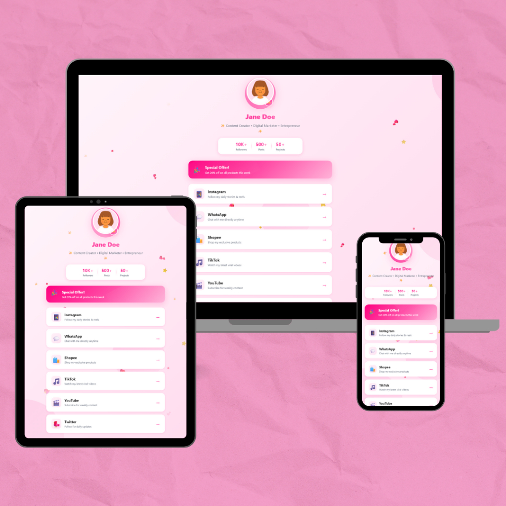 Jual Template Link in Bio (Linktree Style) Responsive | UI Modern ...