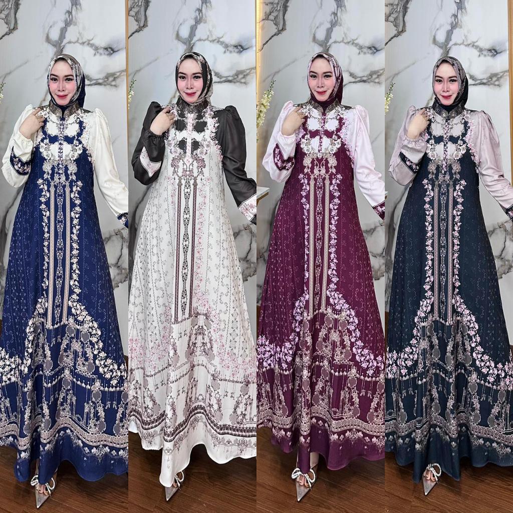 Jual Syafira Dress / Gamis Set Hijab Motif / Gamis Samira Premium ...