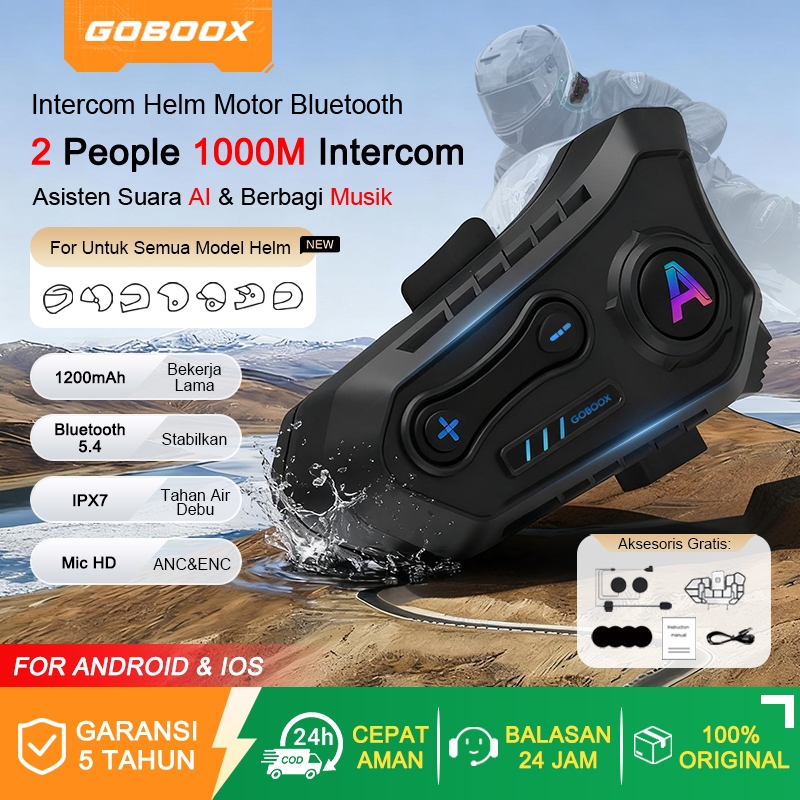 Jual GOBOOX Intercom Helm Motor Bluetooth 5.4 IPX7 Waterproof Jarak ...
