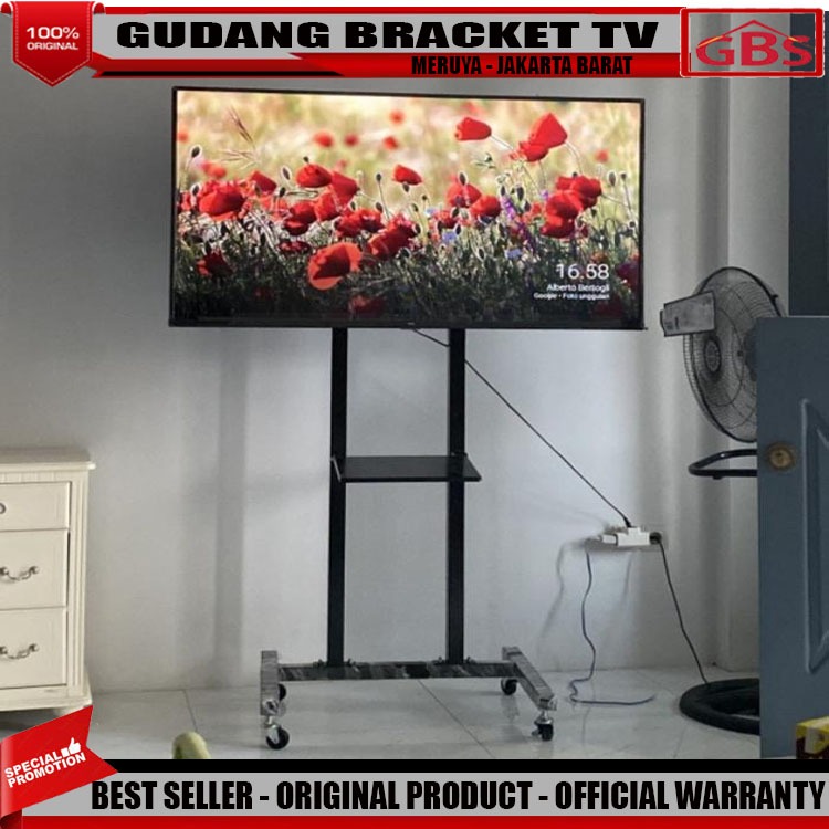 Jual bracket braket tv standing TV LED Dorong & Roda 65 60 55 50 43 ...