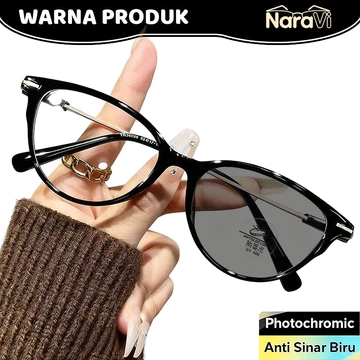 NaraVi Paket Lengkap 2in1 Kacamata Photochromic Anti Radiasi Kacamata Wanita Pria Sunglasses