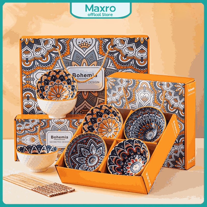 Maxro - Hampers Mangkok Set | Hampers Mangkok Keramik Gift Set | Hampers Souvenir Bohemian Style