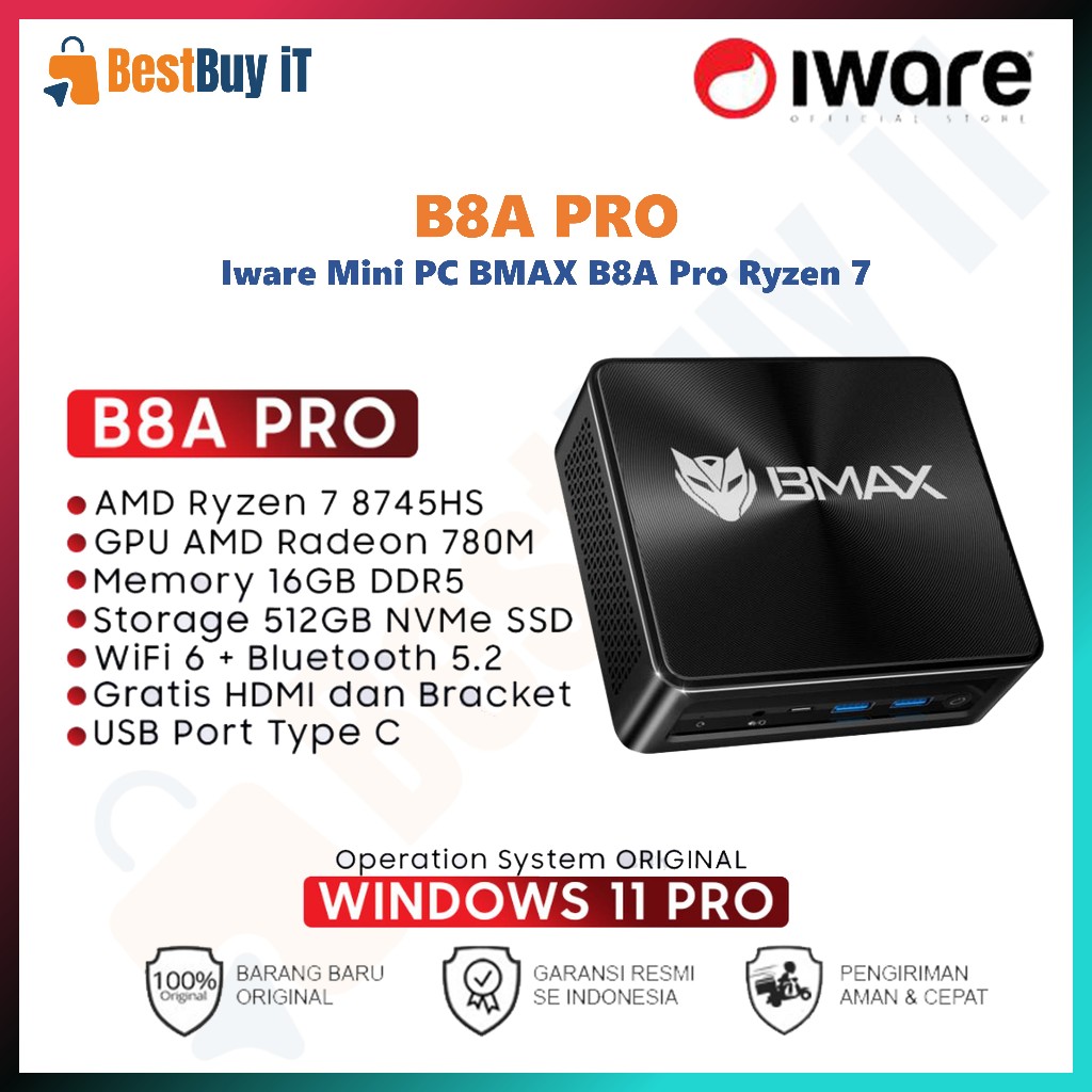 Jual IWARE Mini PC BMAX B8A Pro Ryzen 7-8745HS 16Gb 512GB Win11 Pro ...