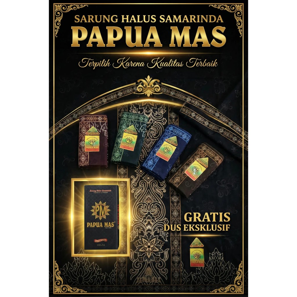 SURABAYAOS17 - SARUNG PAPUA MAS (BONUS DUS) HITAM WARNA TERBARU BAHAN HALUS LICIN TEBAL  55731