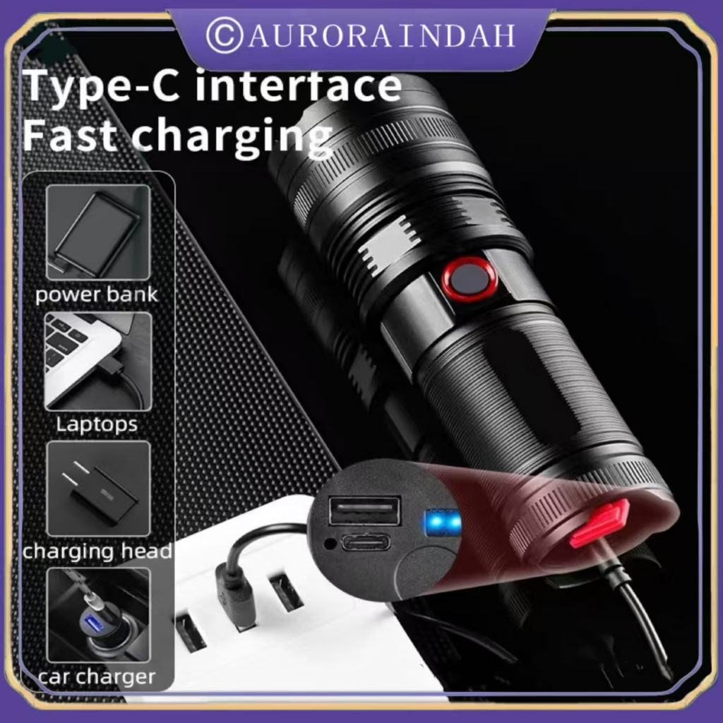 Jual Senter LED Super Terang Jarak Jauh 2000 meter Zoomable Senter Anti ...