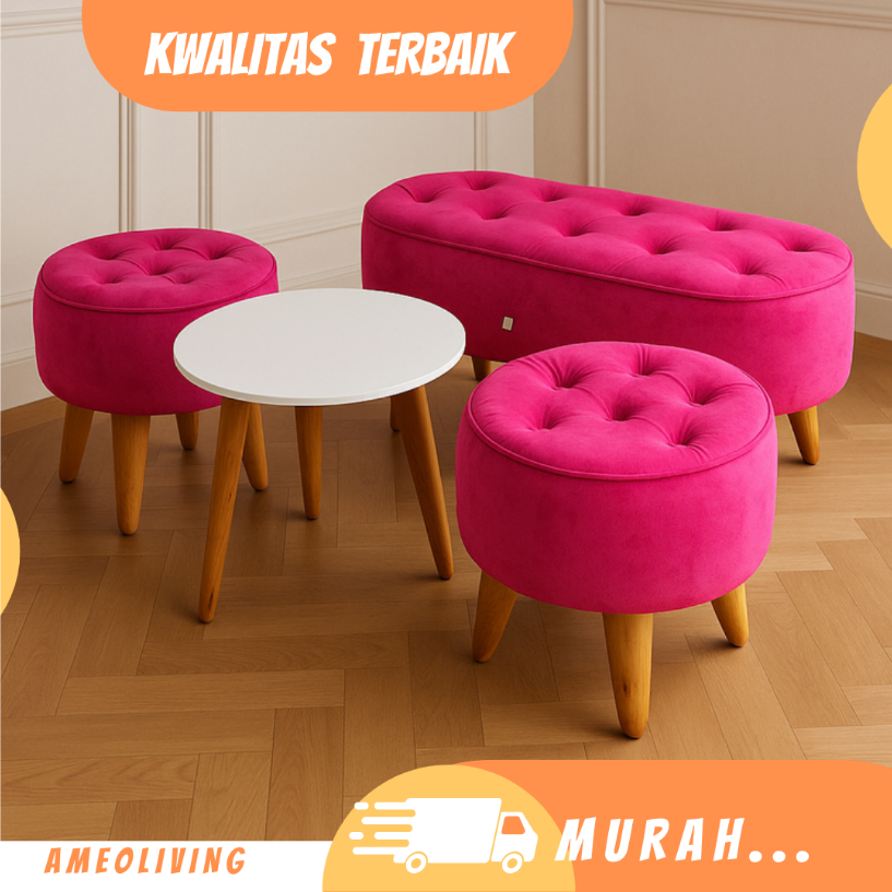 Jual Set Sofa Bundling Kaki Kayu - 1 Bench Oval 90 + 2 Stool Bulat + 1 ...