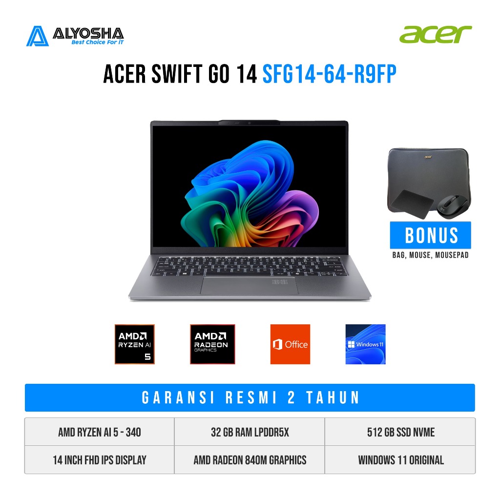 Jual Acer Swift GO 14 SFG14 64 R9FP Ryzen AI 5 340 32GB SSD 512GB ...