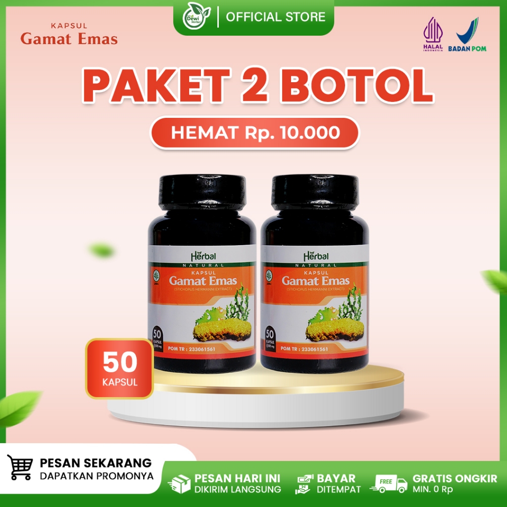 [HEMAT] Paket 2 Botol Kapsul Gamat Emas 100% Ekstrak Teripang Emas Asli Herbal Multikhasiat