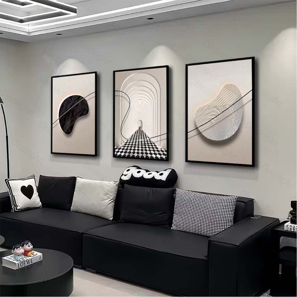 Hiasan Dinding Set 3 Panel Abstrak Modern untuk Ruang Tamu Minimalis dengan Sentuhan Art yang Elegan