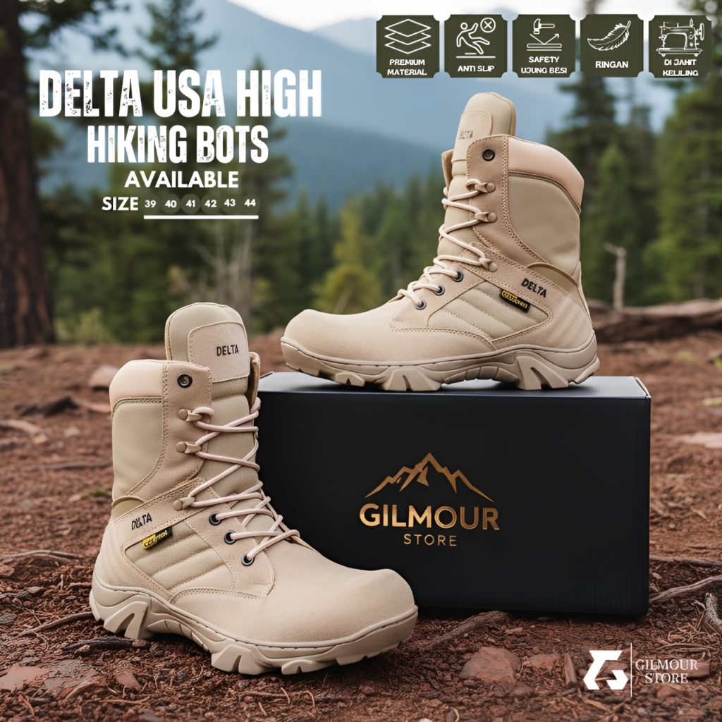 Sepatu Safety Pria Ujung Besi Delta - Sepatu Boots Pria Gunung Hiking Outdoor Tracking Adventure Ringan